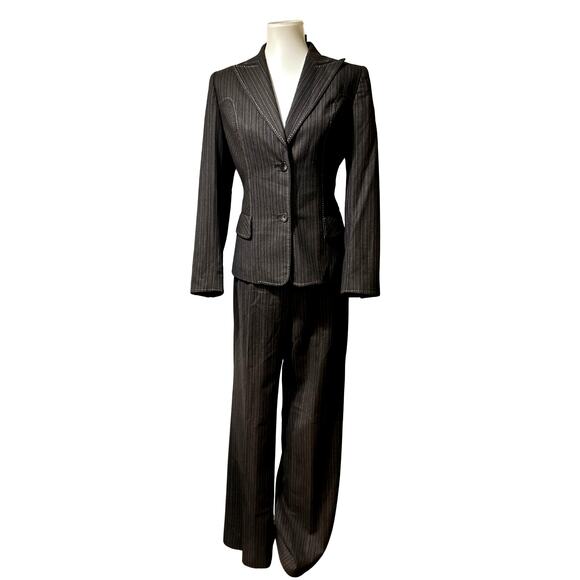Vintage 90s/00s Albert Nipon Brown Pinstripe Wool Suit – Western Stitching, 2 pc - Picture 1 of 8